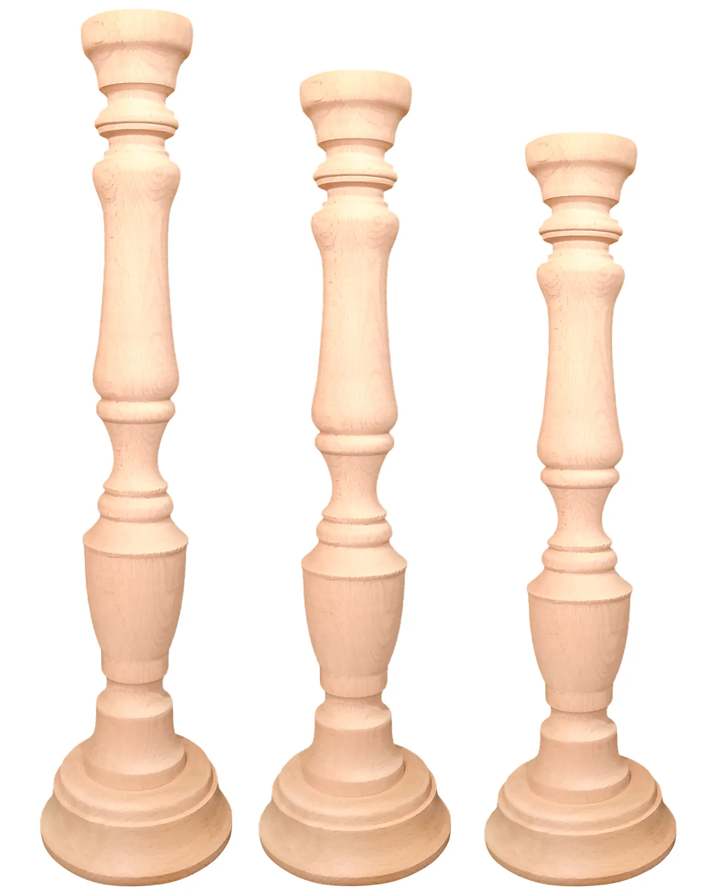 Ahşap Şamdan Seti / Boyutlar: 55-45-35 Cm